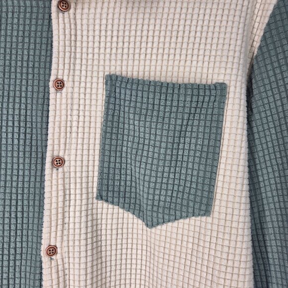 Waffle Corduroy Green and Cream Shirt - Picture 3 of 4